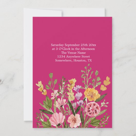 Heldere gedurfde wilde bloemen script bruiloft kaart (Achterkant)