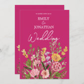 Heldere gedurfde wilde bloemen script bruiloft kaart (Voorkant / Achterkant)