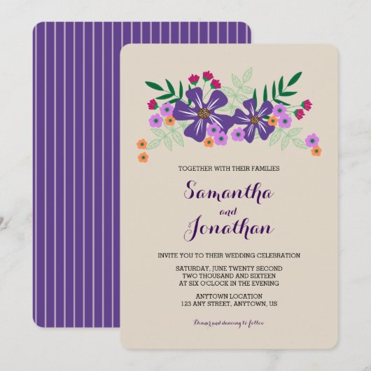 Heldere gekleurde bloemen bruiloft uitnodiging (Voorkant / Achterkant)