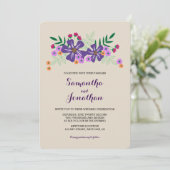 Heldere gekleurde bloemen bruiloft uitnodiging (Staand voorkant)