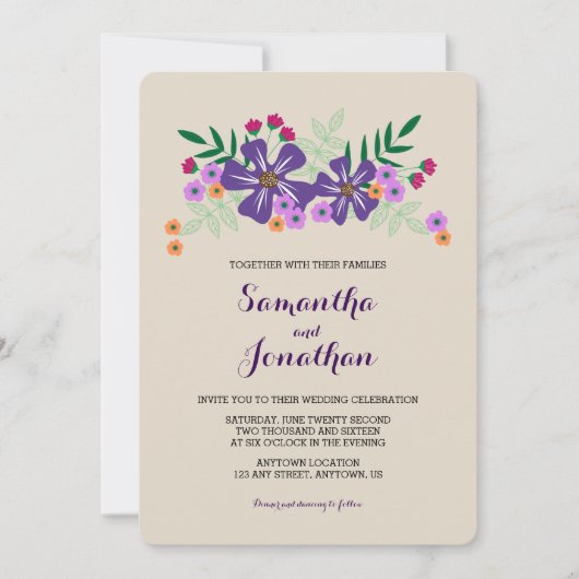 Heldere gekleurde bloemen bruiloft uitnodiging (Voorkant)