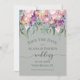 Heldere gekleurde exotische Protea bloemen opslaan Aankondiging