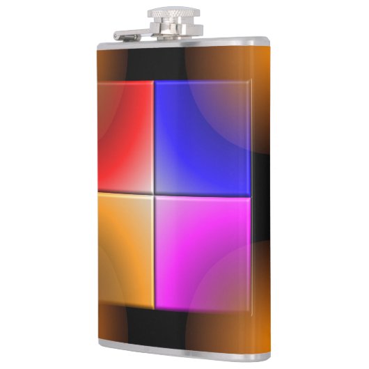 Heldere gekleurde vierkantjes op zwarte achtergron heupfles (Links)