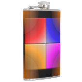 Heldere gekleurde vierkantjes op zwarte achtergron heupfles (Rechts)