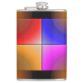 Heldere gekleurde vierkantjes op zwarte achtergron heupfles (Voorkant)