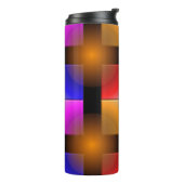 Heldere gekleurde vierkantjes op zwarte achtergron thermosbeker (Gedraaid links)