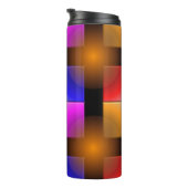 Heldere gekleurde vierkantjes op zwarte achtergron thermosbeker (Geroteerd rechts)