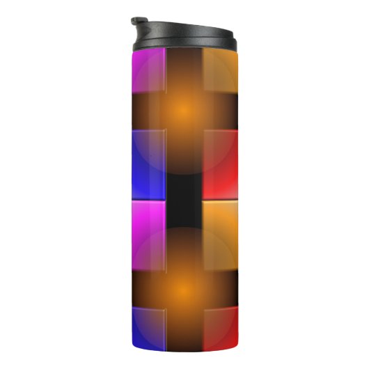 Heldere gekleurde vierkantjes op zwarte achtergron thermosbeker (Geroteerd rechts)