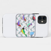 Heldere gekleurde vogels op een Trellis Case-Mate iPhone Case (Achterkant (horizontaal))
