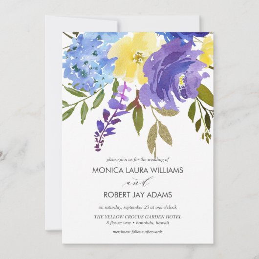 Heldere gele blauwe bloemen kaart (Voorkant)