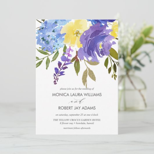 Heldere gele blauwe bloemen kaart (Staand voorkant)