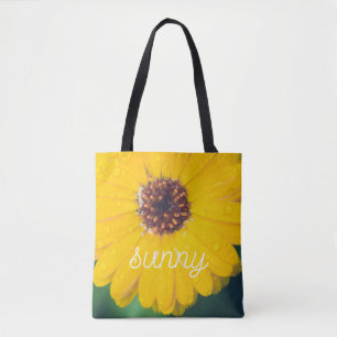 Heldere gele bloem na regen tote bag