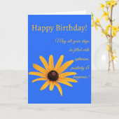 Heldere gele bloem op Royal Blue Gevouwen Verjaard Kaart (Gele Bloem)