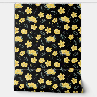 Heldere gele bloemen behang voor levendige ruimtes