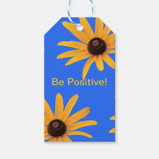 Heldere gele bloemen op Royal Blue Inspirerend Cadeaulabel (Voorkant)