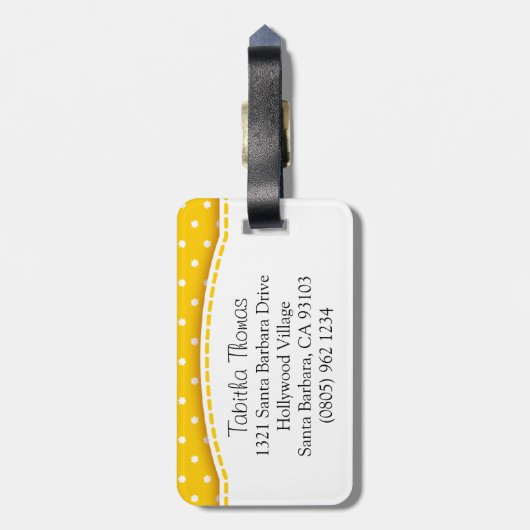 Heldere gele bloemkarkjes met de naam bagagelabel (Achterkant verticaal)
