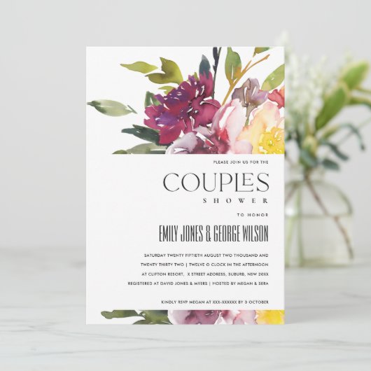 HELDERE GELE BLUSH BURGUNDY FLORALE COUPLESBAD KAART (Staand voorkant)