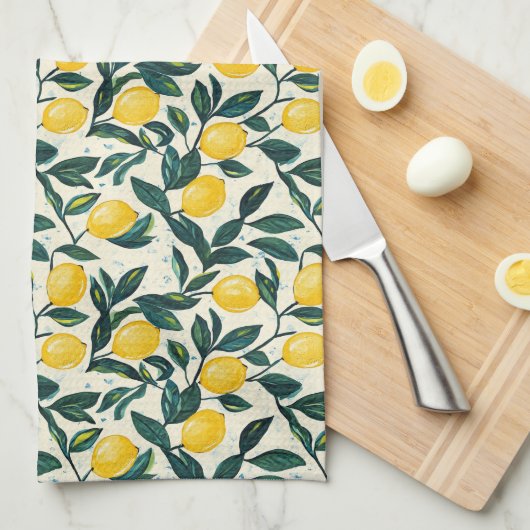 Heldere gele citroenboomtakken met twee tonen theedoek (Quarter Fold)