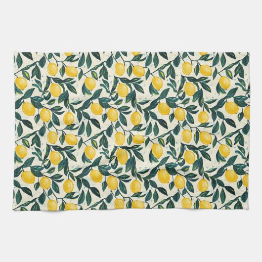 Heldere gele citroenboomtakken met twee tonen theedoek (Horizontaal)