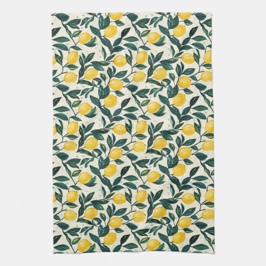 Heldere gele citroenboomtakken met twee tonen theedoek (Verticaal)