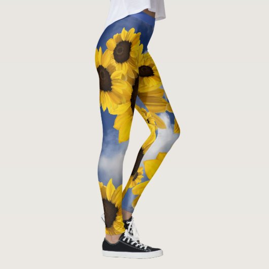 Heldere gele en blauwe zonnebloem hemel leggings (Rechts)
