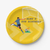 Heldere gele Fun Soccer Player Goal Verjaardag Papieren Bordje (Voorkant)