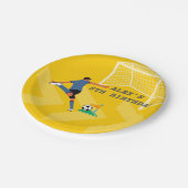Heldere gele Fun Soccer Player Goal Verjaardag Papieren Bordje (Gekanteld)
