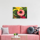 Heldere gele gelaatjes met roze naalddoek canvas afdruk (Insitu (Woonkamer))