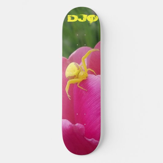 Heldere Gele Krab Spider Roze Bloem initialen Persoonlijk Skateboard (Voorkant)