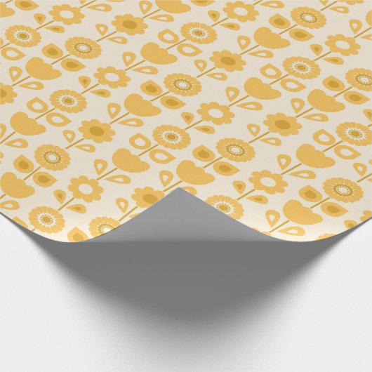 Heldere gele retro bloemen cadeaupapier (Hoek)