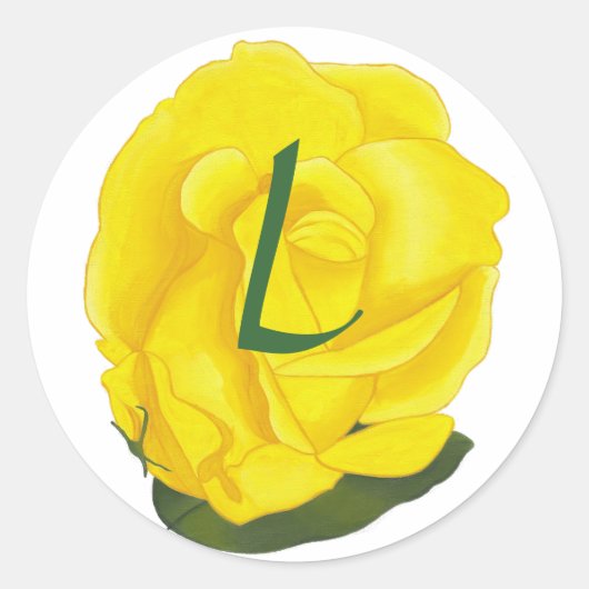 Heldere Gele Roos, Monogram Trouwzegels Ronde Sticker (Voorkant)