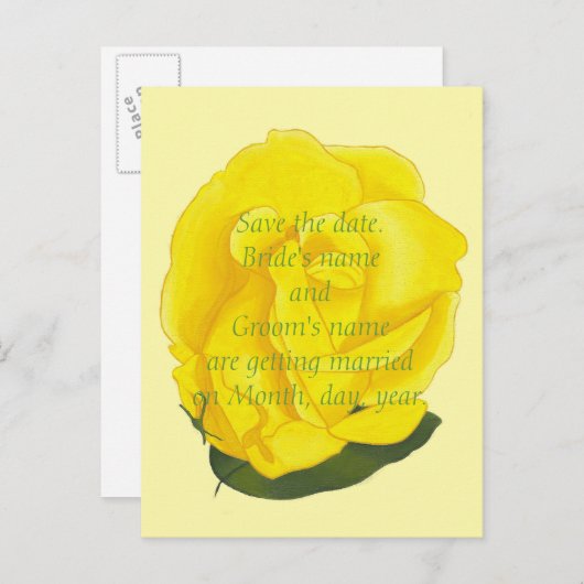 Heldere gele roos Sparen de datum van de bruiloft Aankondigingskaart (Voorkant / Achterkant)