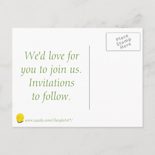 Heldere gele roos Sparen de datum van de bruiloft Aankondigingskaart (Achterkant)