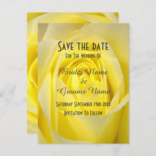 Heldere gele rozenbloem save the date aankondigingskaart (Voorkant / Achterkant)