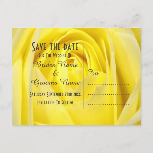Heldere gele rozenbloem save the date aankondigingskaart (Achterkant)