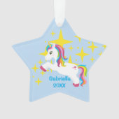Heldere gele sterren met unicorn Ornament (voorkant)