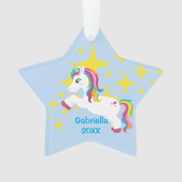 Heldere gele sterren met unicorn Ornament