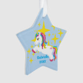 Heldere gele sterren met unicorn Ornament (voorkant)