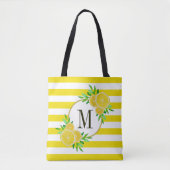 Heldere gele strepen Citrus fruit Monogram Tote Bag (Voorkant)