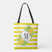 Heldere gele strepen Citrus fruit Monogram Tote Bag (Achterkant)
