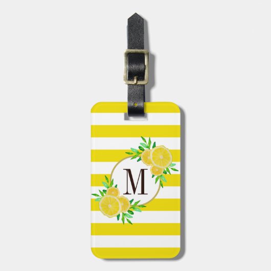 Heldere gele strepen Citrus Slices Monogram Bagagelabel (Voorkant verticaal)