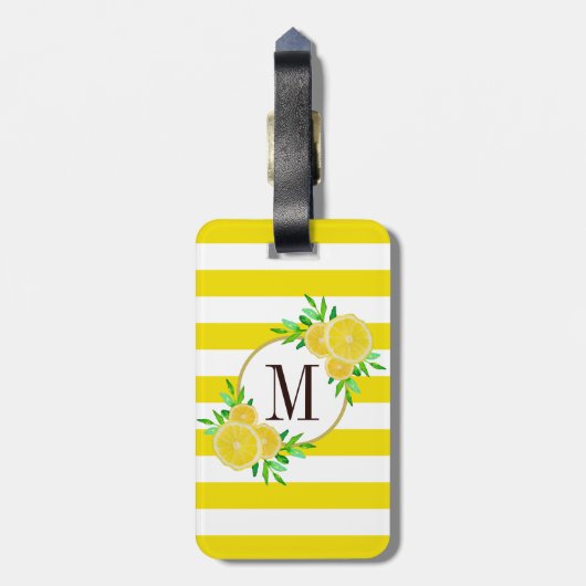 Heldere gele strepen Citrus Slices Monogram Bagagelabel (Achterkant verticaal)