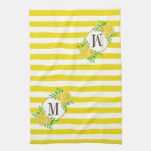 Heldere gele strepen Citrus Slices Monogram Theedoek (Verticaal)