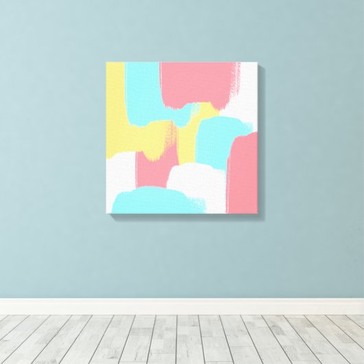 Heldere Gele Turquoise White Pink Bruske Strokes Canvas Afdruk (Insitu (Houten vloer))