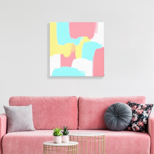 Heldere Gele Turquoise White Pink Bruske Strokes Canvas Afdruk (Insitu (Woonkamer))