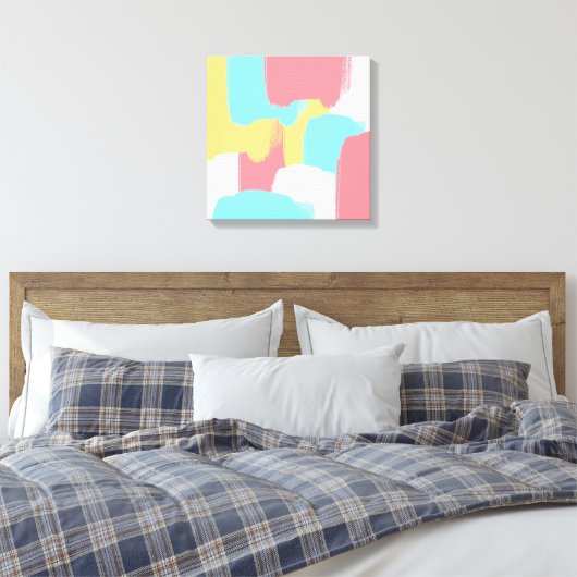 Heldere Gele Turquoise White Pink Bruske Strokes Canvas Afdruk (Insitu (Slaapkamer))