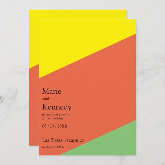 Heldere gele zomer kleuren digitale bruiloft kaart (Voorkant / Achterkant)