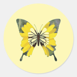 Heldere gele zonnebloem vlinder ronde sticker