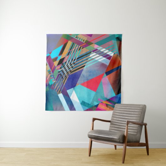 Heldere geometrische: kleurrijke Abstracte achterg Wandkleed (In Situ (horizontaal))