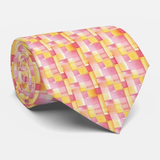 Heldere Geometrische Weave "Pink Lemonade" Abstrac Stropdas (Opgerold)